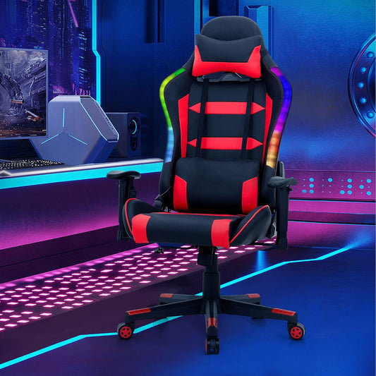 Giantex RGB, silla ergonómica para videojuegos con luz LED, respaldo alto,...