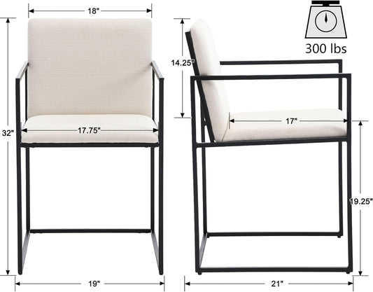 Sillas de comedor de lino con patas de metal negro, sillas de comedor modernas