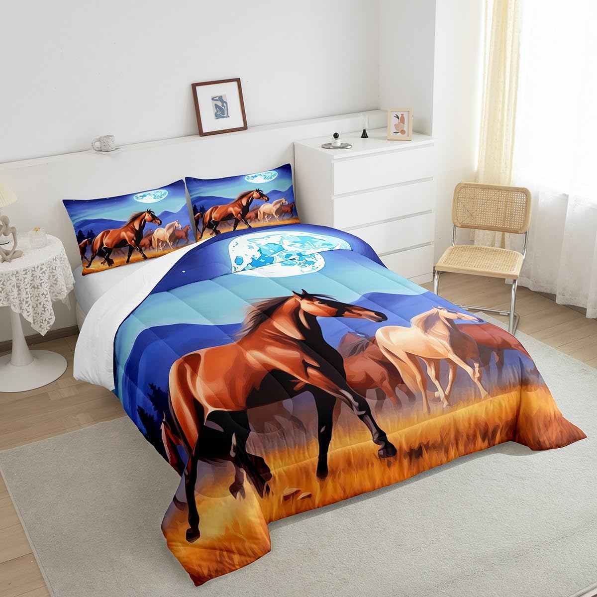 Erosebridal Juego de edredón de caballos para niños, juego de ropa de cama de...