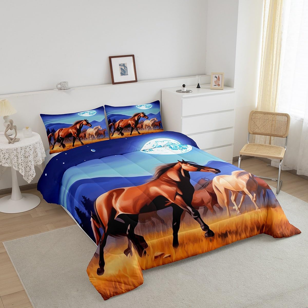 Erosebridal Juego de edredón de caballos para niños, juego de ropa de cama de...