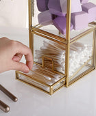 Hipiwe Soporte Qtip de vidrio dorado con tapa, 2 compartimentos, bolas de...