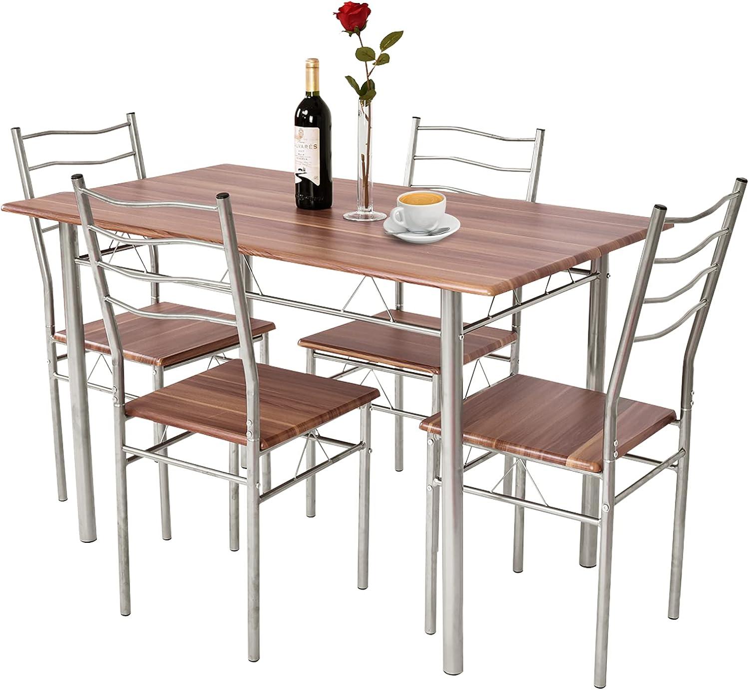 Juego de mesa de comedor de 5 piezas, mesa de cocina rectangular con 4 sillas