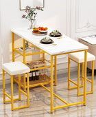 Dining Table Set for 2, Kitchen Island with Seating Bar Table Set with Storage,