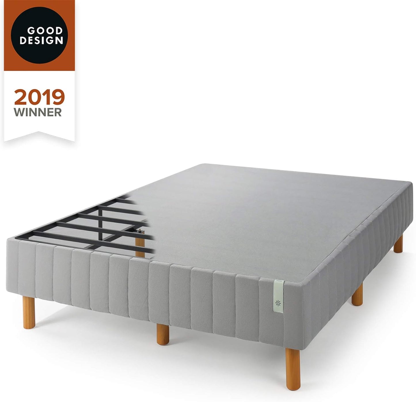 Colchón Justina con somier tipo plataforma y patas, Acero Tela Madera, Gris