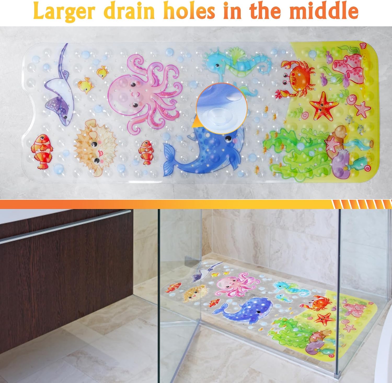 Alfombra de baño para bebé para niños, 40 x 16 pulgadas, antideslizante, con...