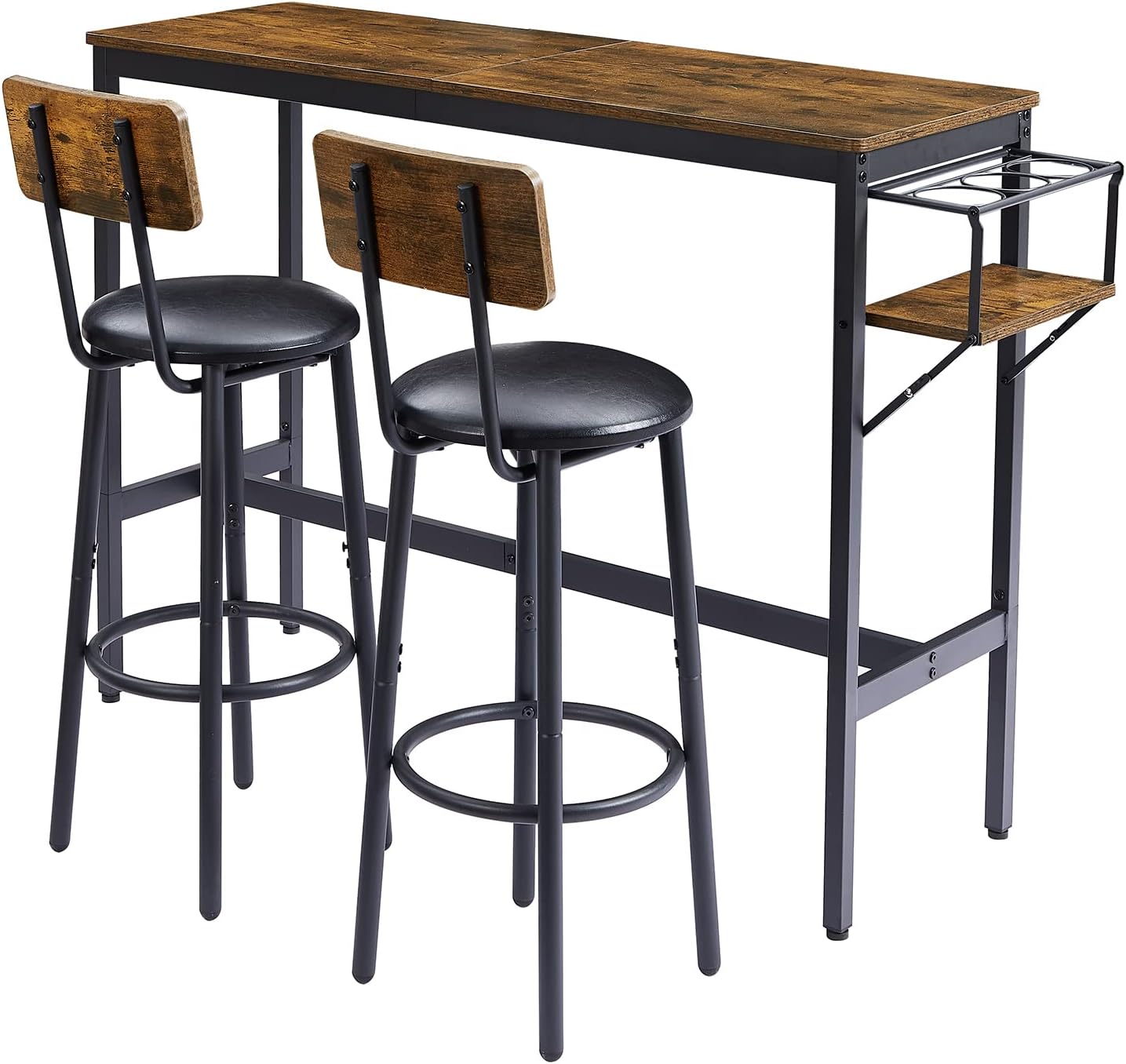 Juego de mesa de bar y sillas de 3 piezas, mesa de pub con estante plegable