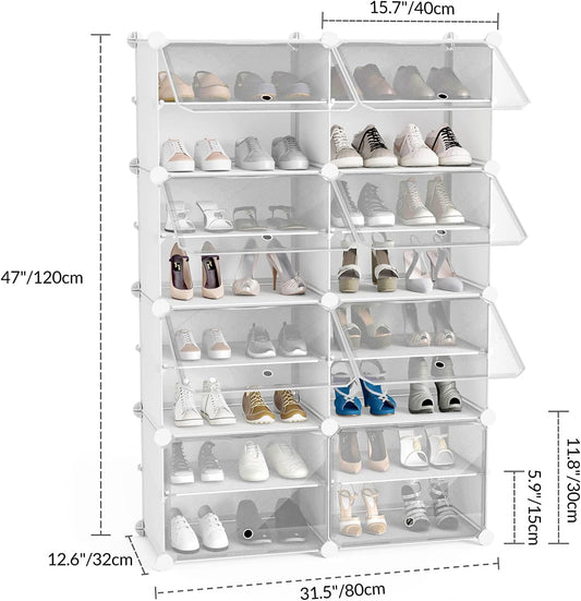 Zapatero de 8 cubos de 16 niveles, 32 pares de plástico independiente...