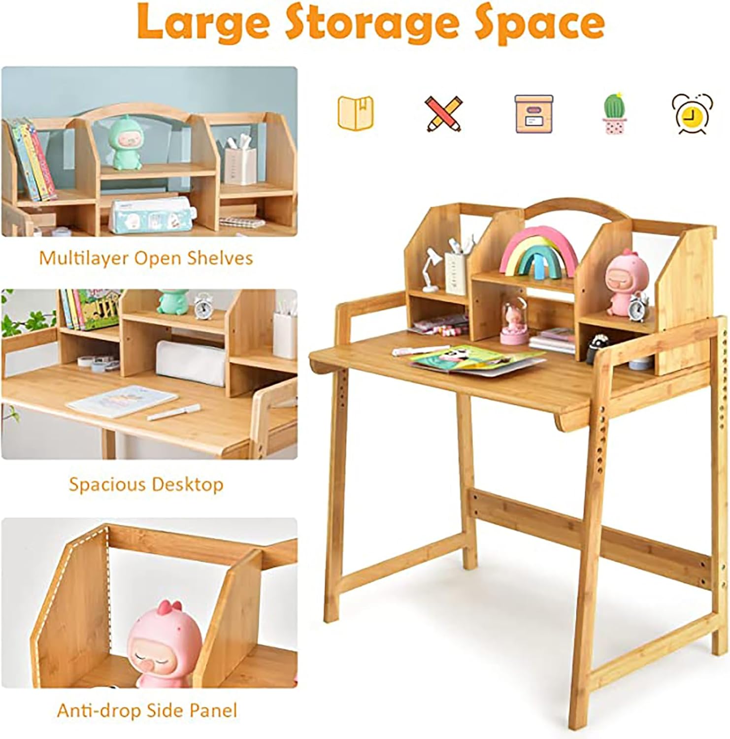 UNICOO - Juego de escritorio y silla de bambú ajustable en altura para niños,...