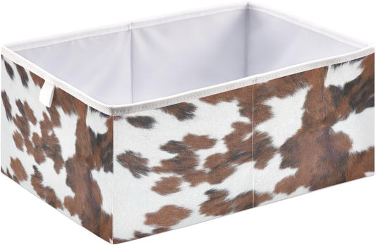 xigua Caja de almacenamiento de cubo de vaca con estampado blanco y marrón,...