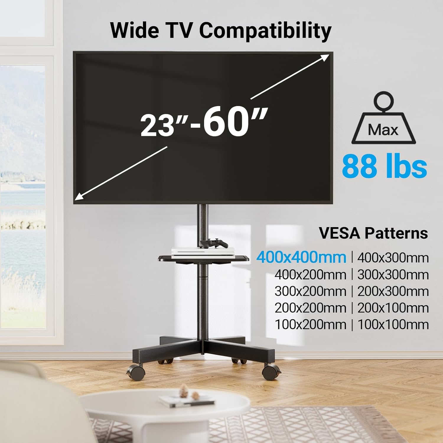 PERLESMITH Soporte de TV móvil para televisores de pantalla LCD LED...