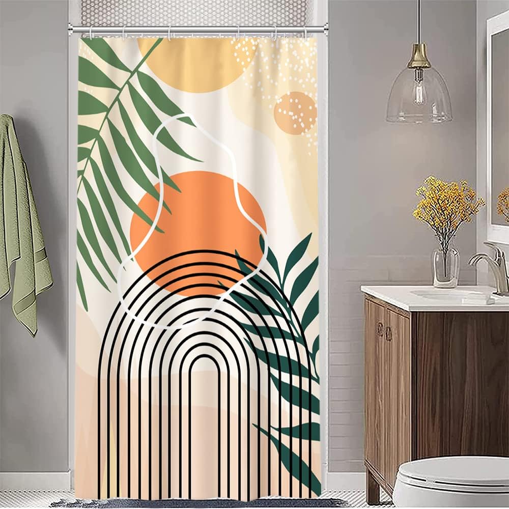 Cortina de ducha pequeña, estilo bohemio de mediados de siglo, para baño,...