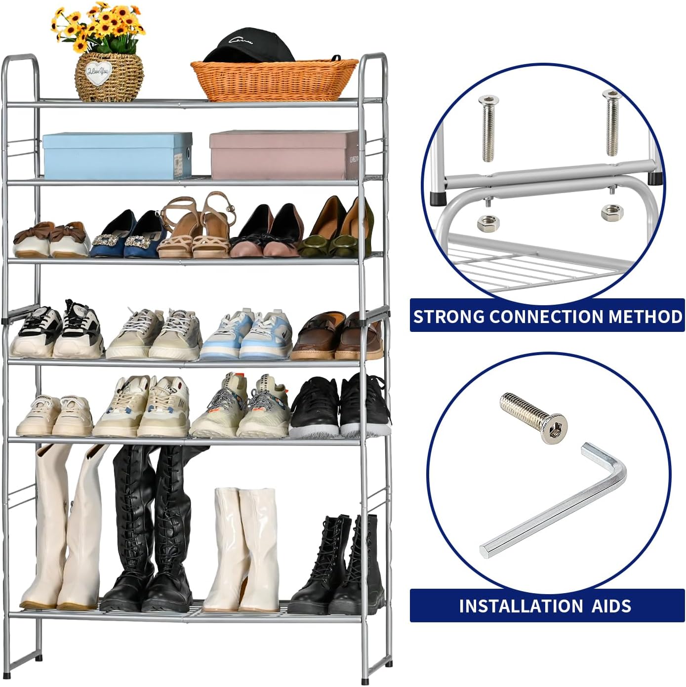 SUFAUY Estante para zapatos apilable de 4 niveles, zapatero para entrada, con