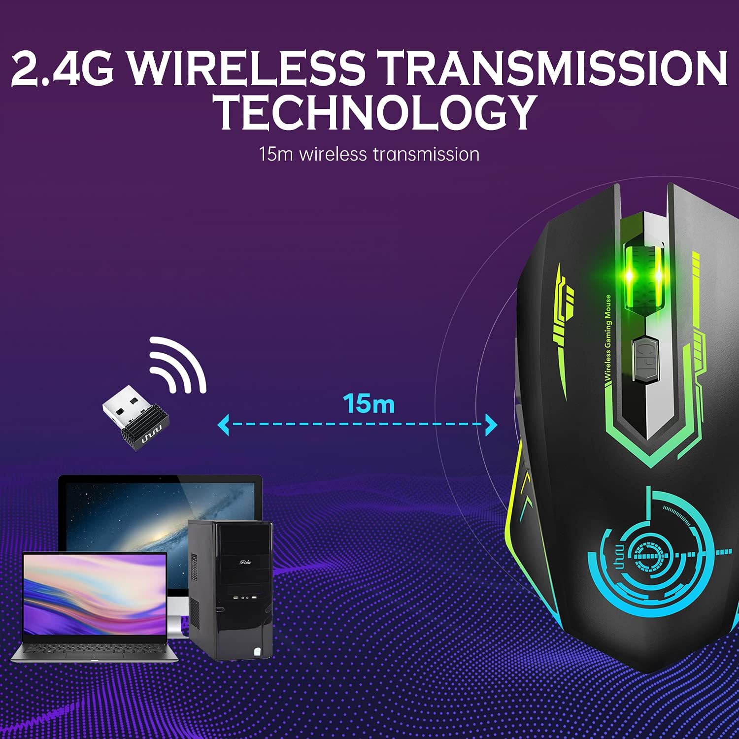 Wireless USB Gaming Mouse, recargables uhuru 5 botones 7 Changeable LED Color...