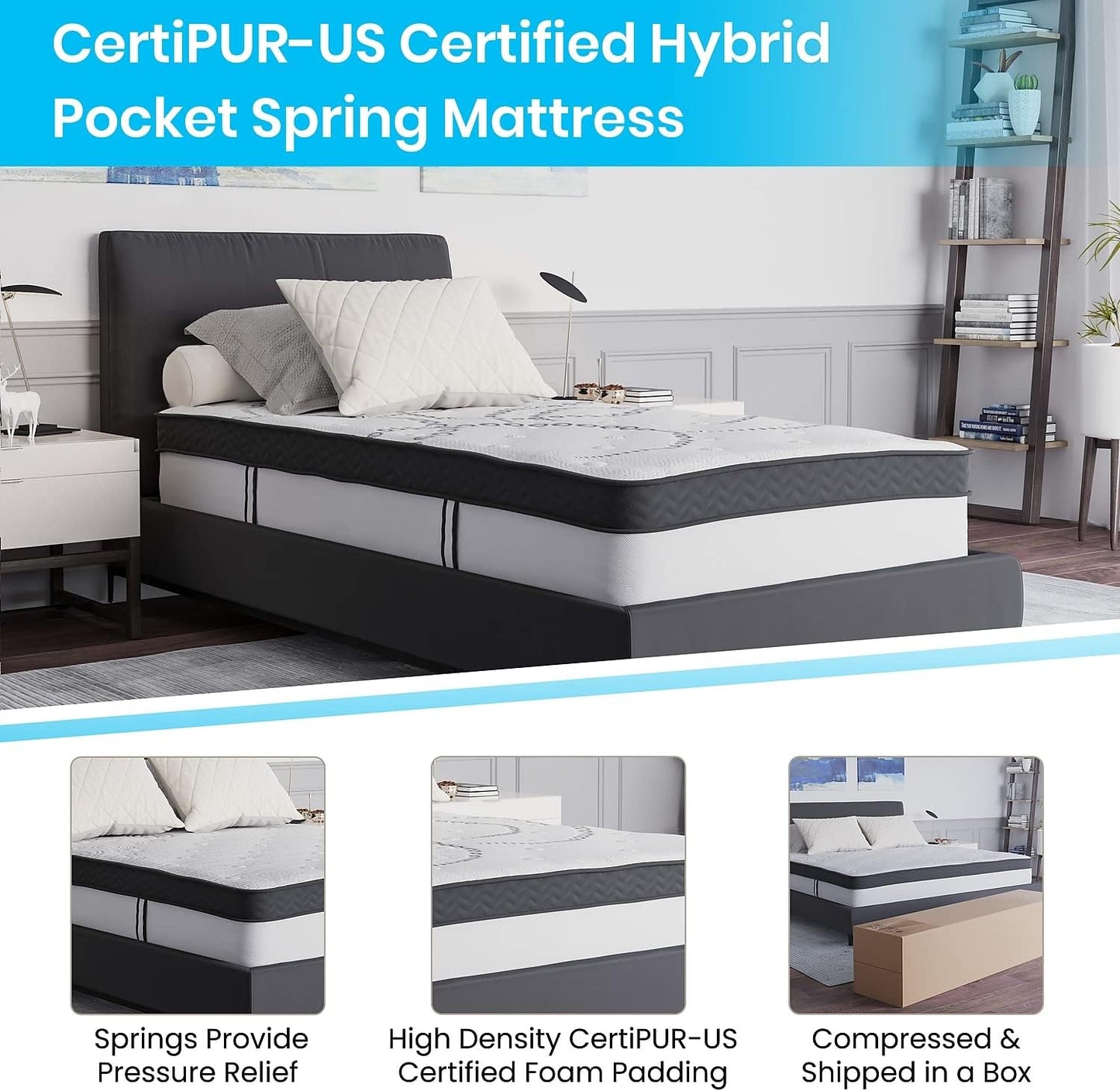 Colchón Capri cómodo, de espuma certificada por CertiPUR-US, de 12 pulgadas,