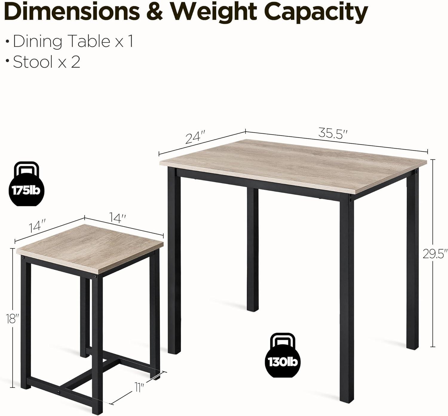 Juego de mesa de comedor de 3 piezas, juegos de mesa y sillas de cocina para 2