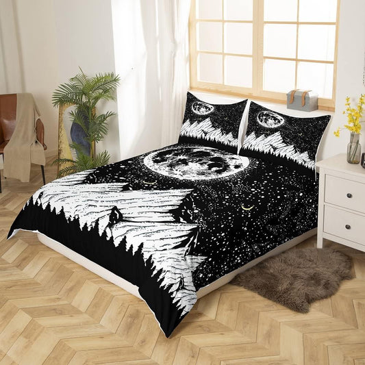 Juego de funda de edredón de 3 piezas con diseño abstracto de sol y luna, para...