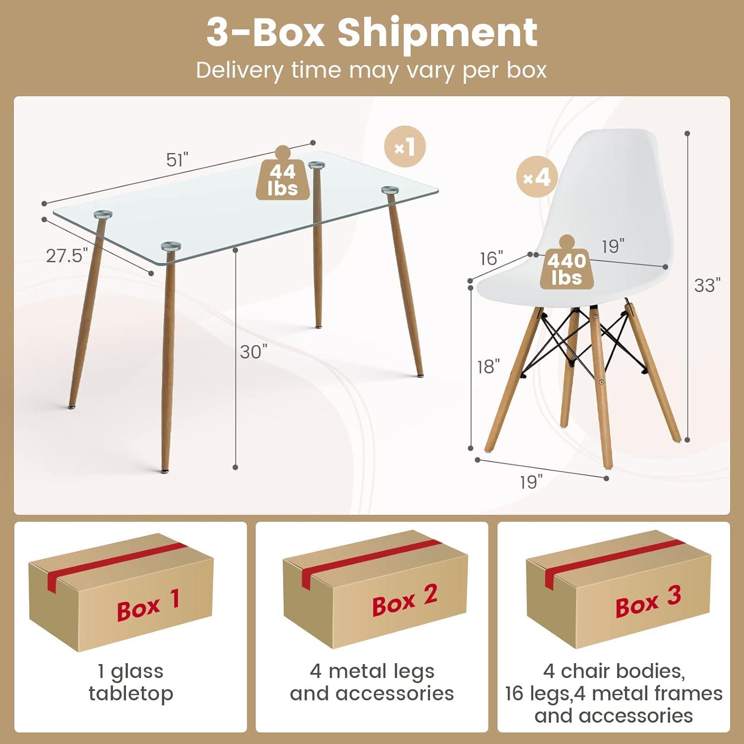 Tangkula Juego de mesa de comedor para 4, mesa y sillas de cocina modernas,