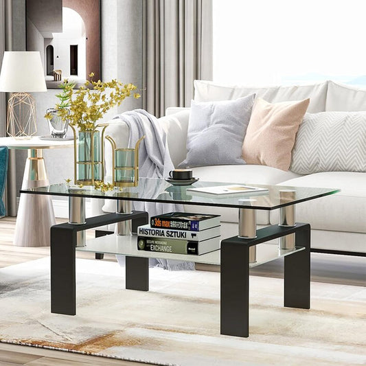 Meihua Mesa de centro de cristal para sala de estar, mesa auxiliar moderna...