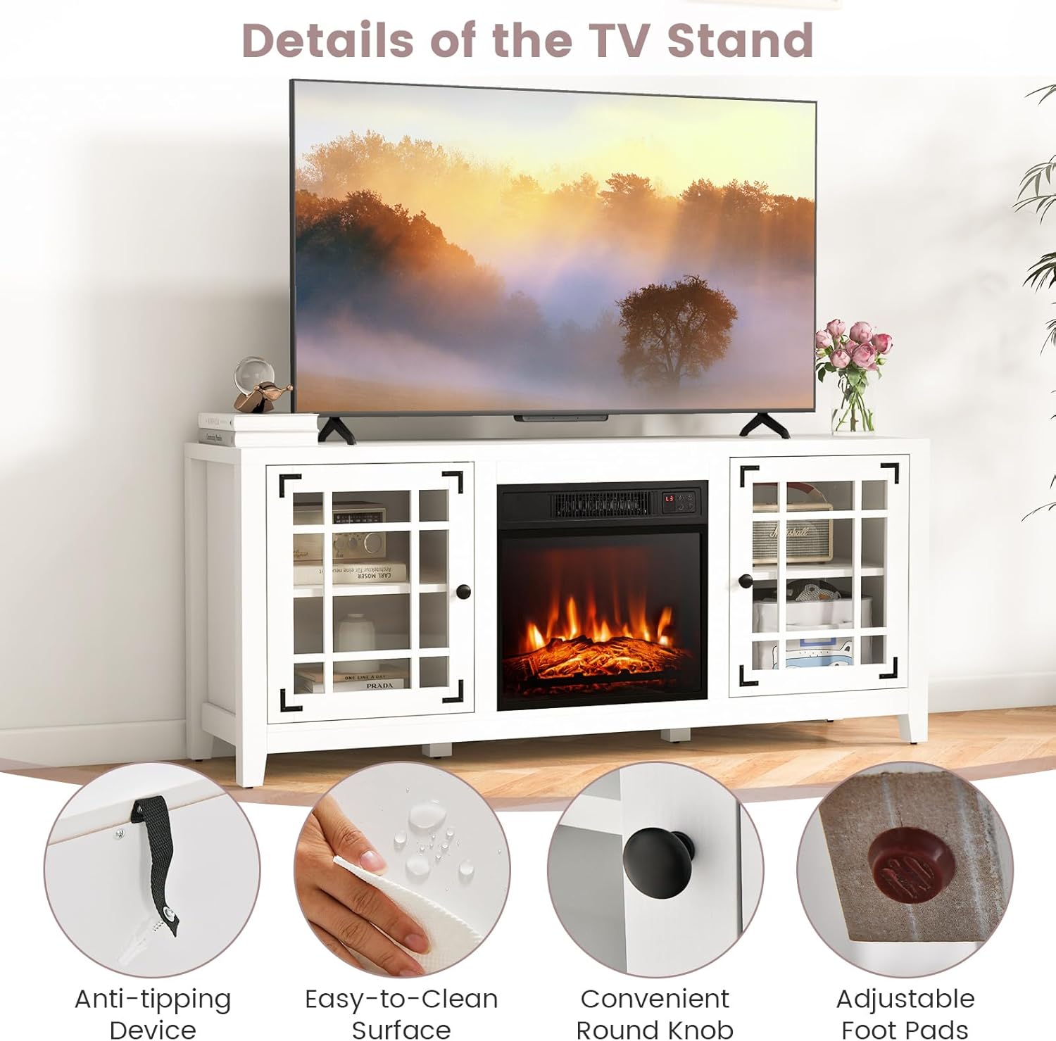 Tangkula Soporte de TV con chimenea para televisores de 65 pulgadas, consola de...