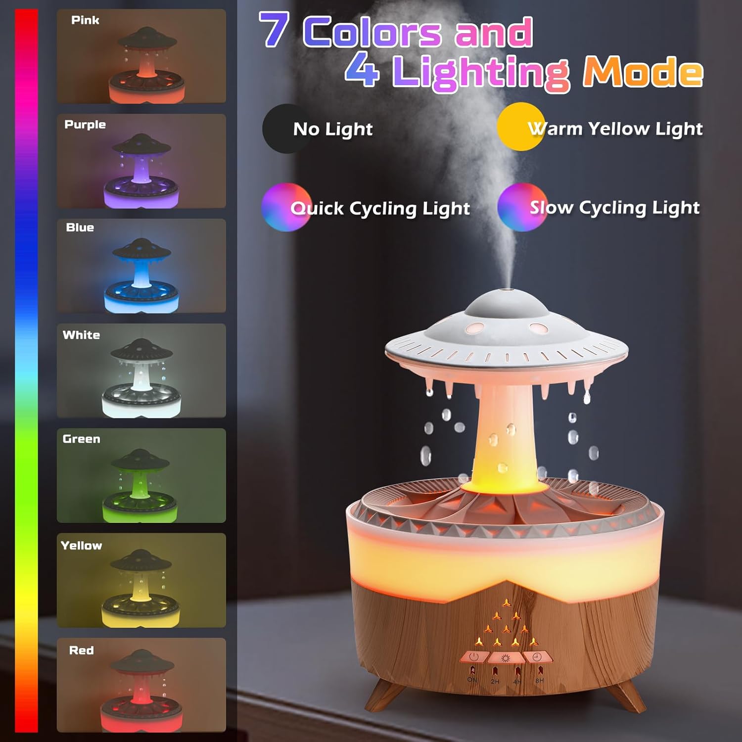 Humidificador de lluvia Difusor Humidificador de goteo de agua con lámpara de