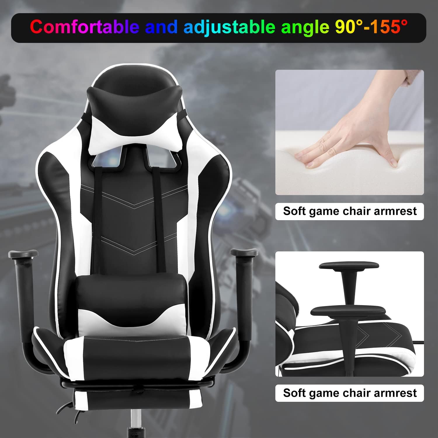 Silla para videojuegos, silla ergonómica para juegos con reposapiés reclinable,...