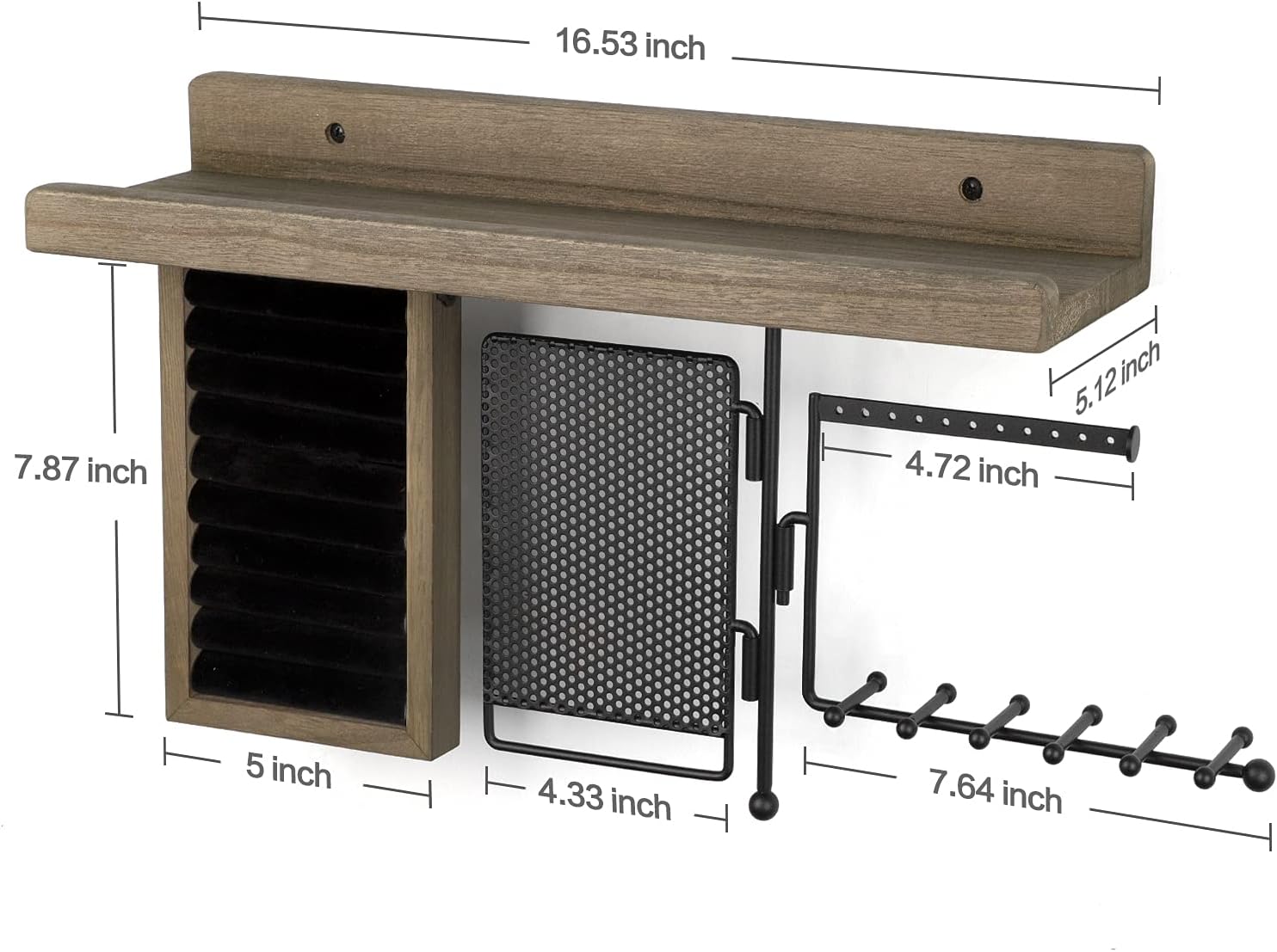 SOLIMINTR Organizador de joyas colgante con estante de madera rústica, caja de...