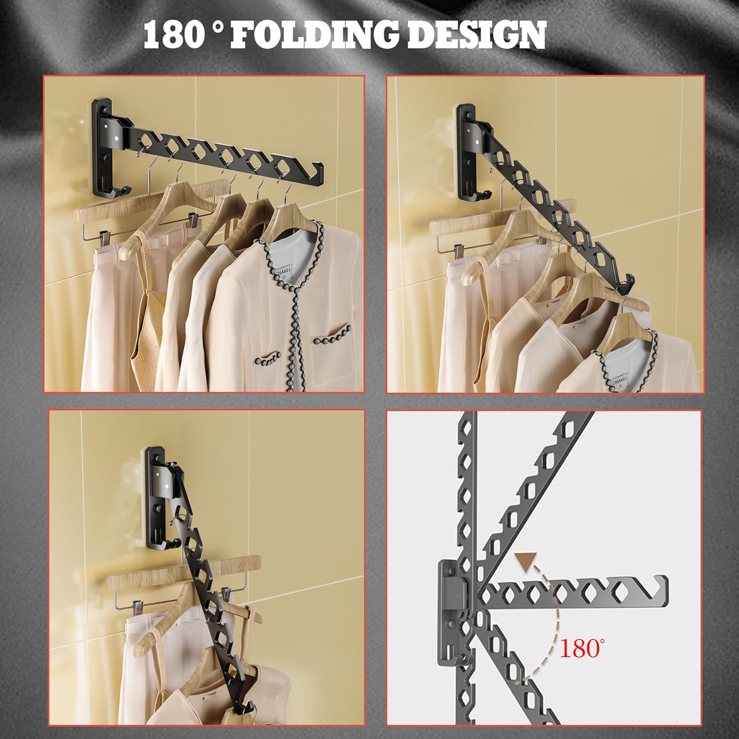 Soporte para colgar abrigos de pared, organizador de secado de ropa negra,