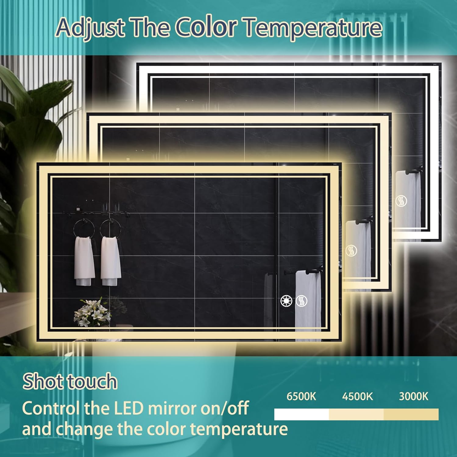 Espejo LED de 40 x 24 pulgadas para baño, espejo de baño sin niebla, con luces,...