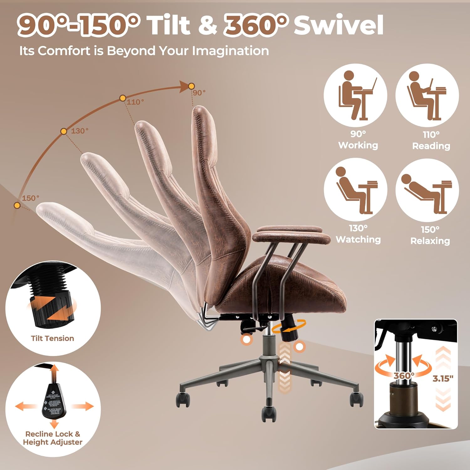 ovios Silla de oficina ergonómica, moderna silla de escritorio para...