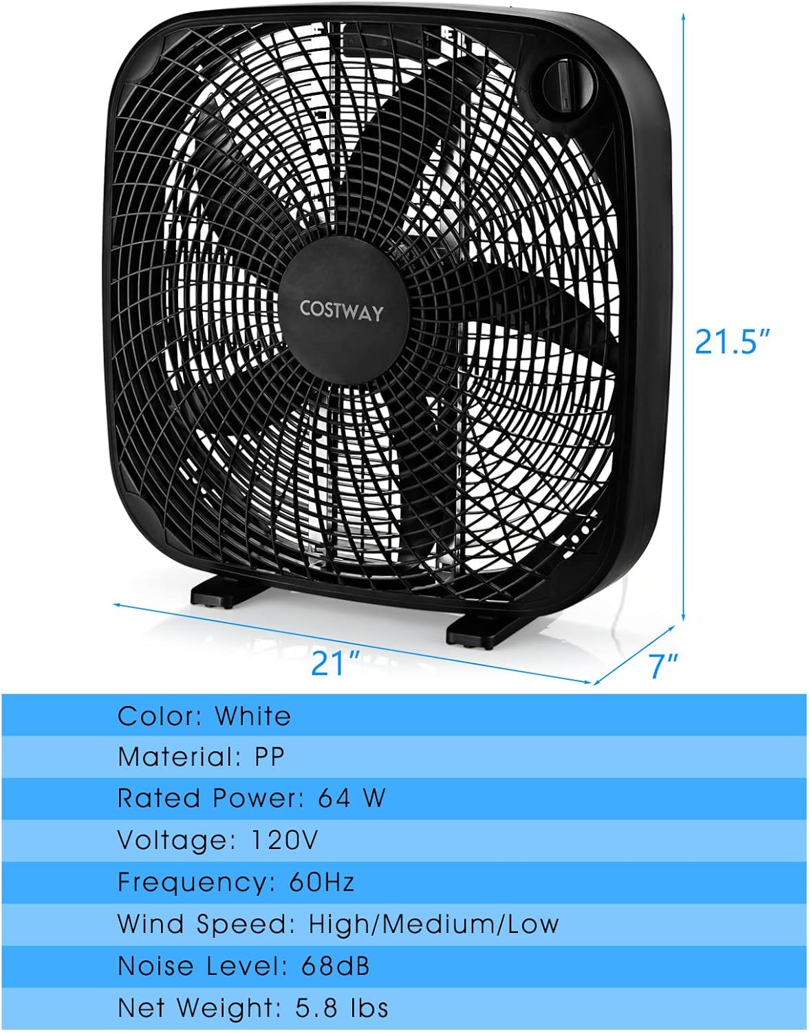 COSTWAY Ventilador de caja de 3 velocidades, ventilador de piso portátil de 20...