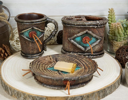 Rústico Southwestern Old World Country Bullseye turquesa con bordes de madera