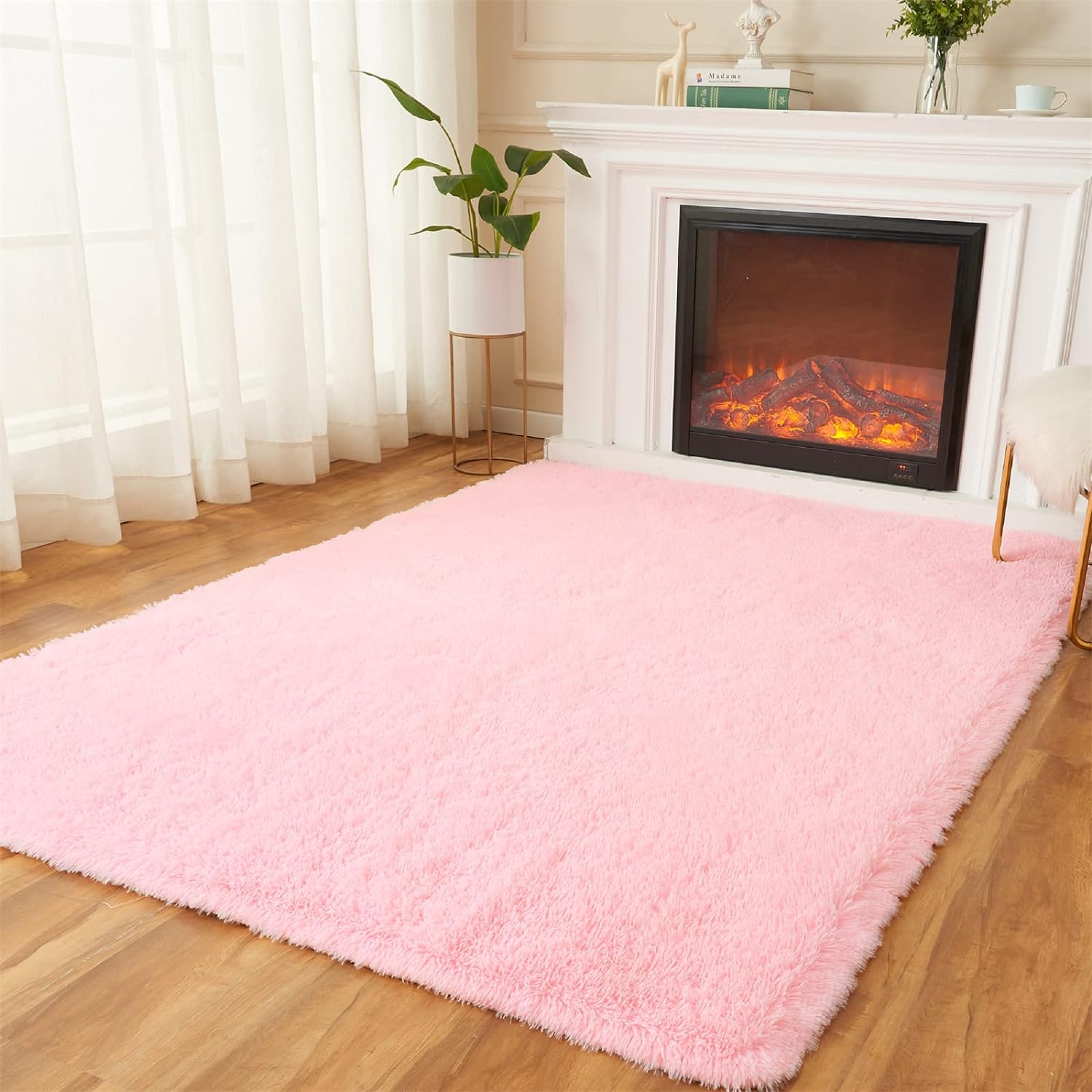 AMTOVO Alfombra peluda para sala de estar, 9 x 12 pulgadas, color rosa, grande,...