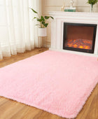 AMTOVO Alfombra peluda para sala de estar, 9 x 12 pulgadas, color rosa, grande,...
