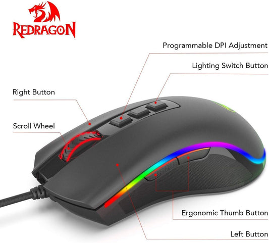 Redragon M711 Cobra - Mouse para videojuegos con retroiluminación croma RGB de...