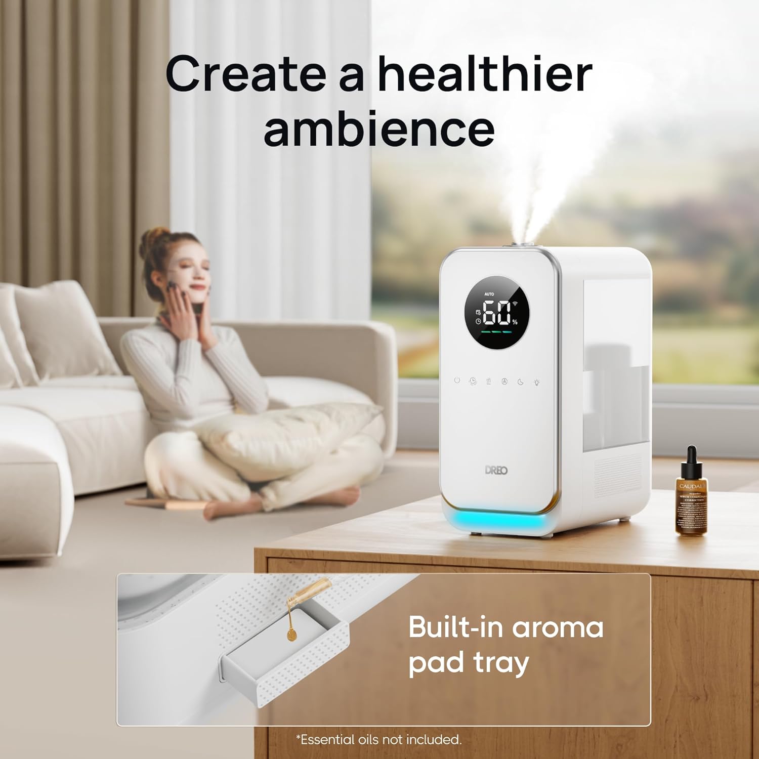 Dreo Humidificadores para dormitorio, humidificador inteligente silencioso de...