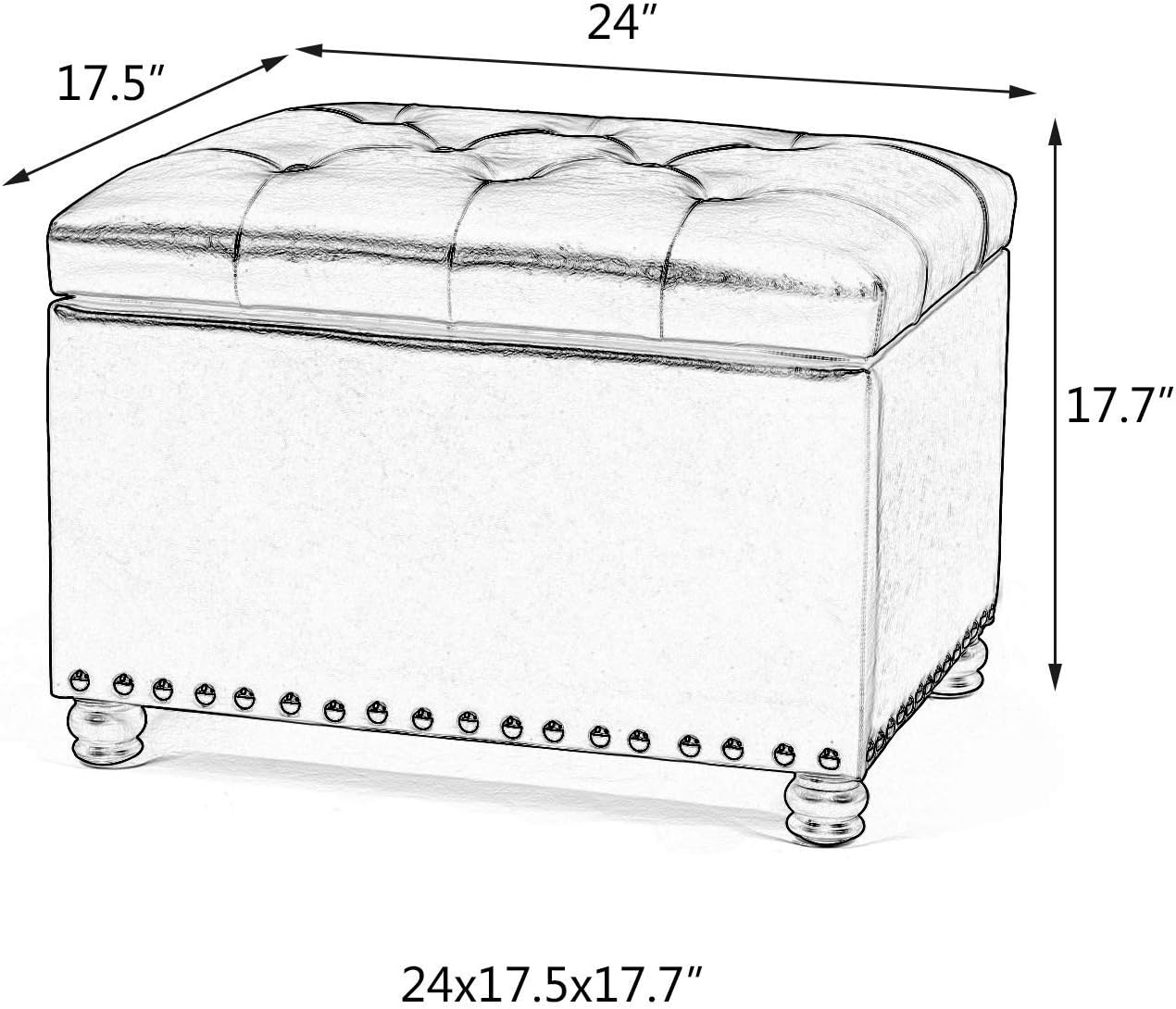 Joveco Otomana rectangular de 24 pulgadas con almacenamiento para sala de...