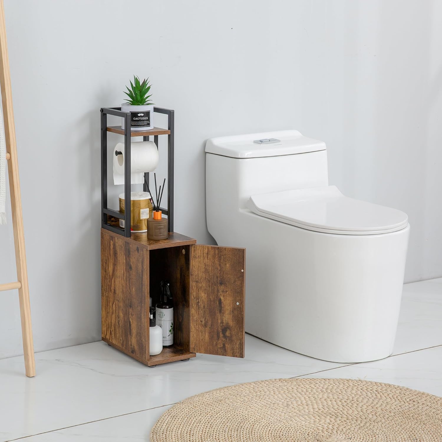 Armario de almacenamiento de baño pequeño, organizador de baño de lado estrecho...