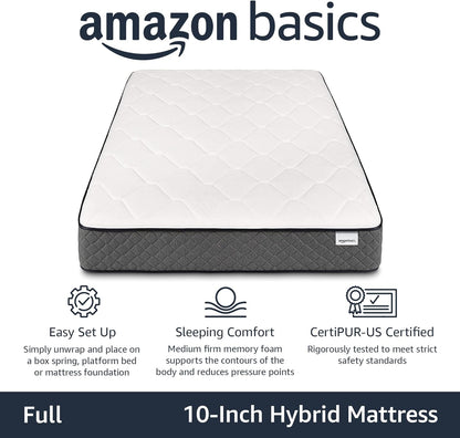 Tienda Basics Colchón híbrido de espuma viscoelástica de gel, resortes de