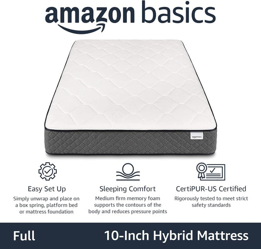 Tienda Basics Colchón híbrido de espuma viscoelástica de gel, resortes de