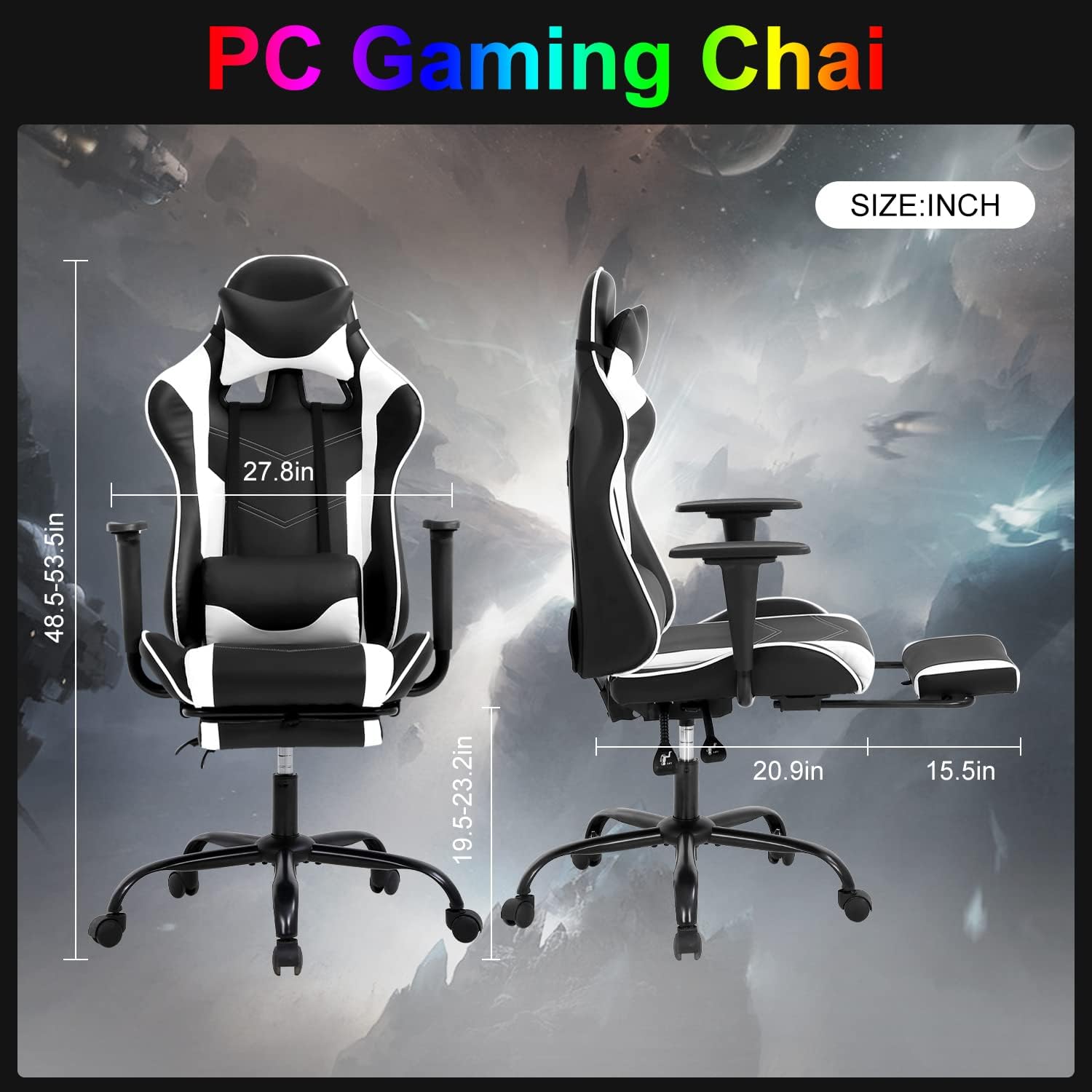 Silla para videojuegos, silla ergonómica para juegos con reposapiés reclinable,...