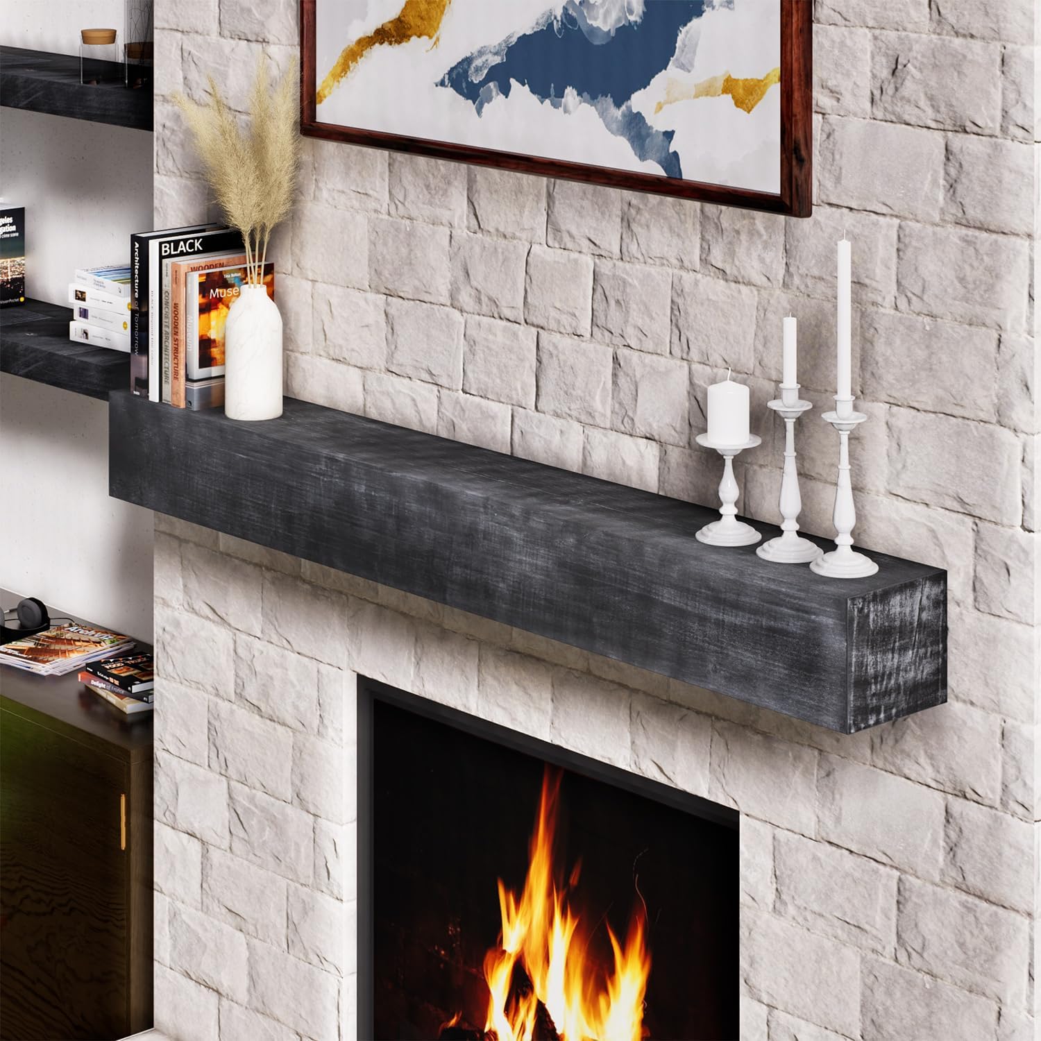 Estante flotante de 60 pulgadas, mantel de chimenea de imitación para sobre...