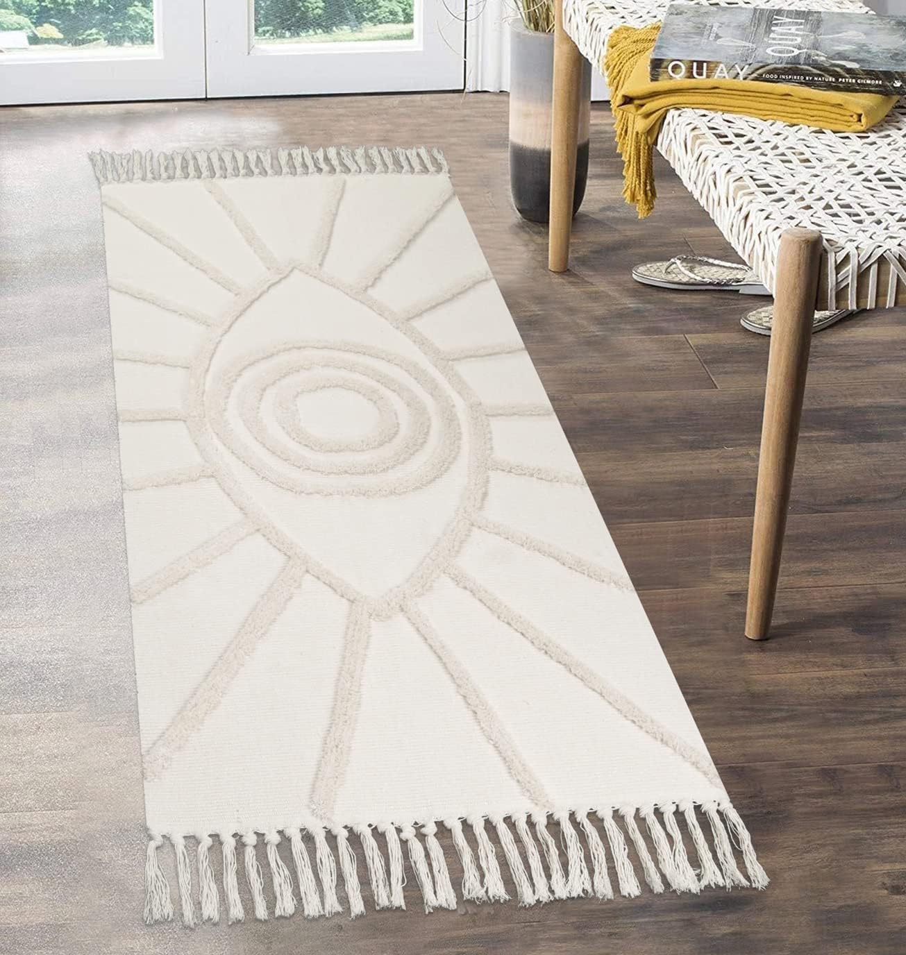 Uphome Alfombra de pasillo de cocina de 2 x 4.3 pies, color beige, con borlas...
