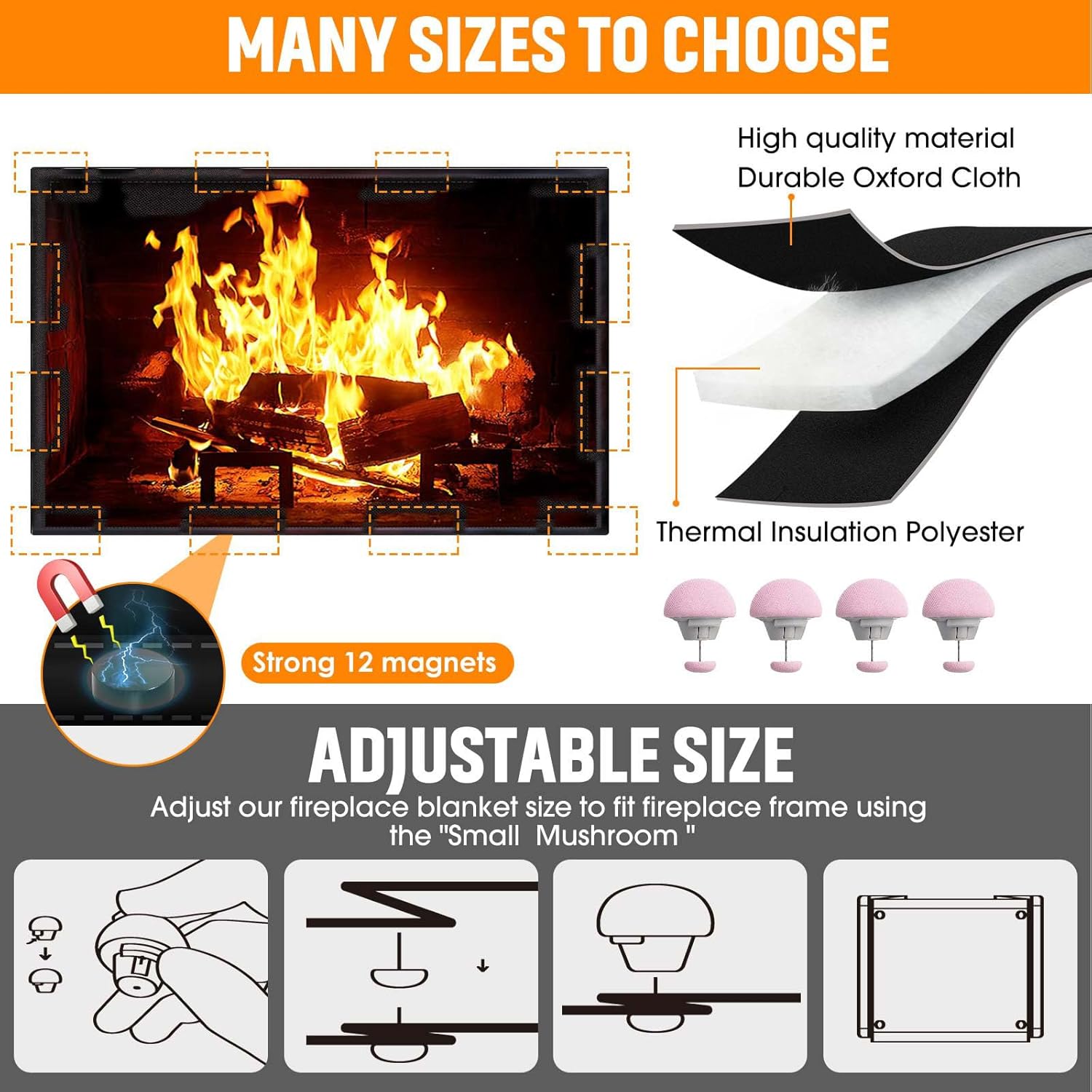CADARA Funda magnética para chimenea, manta bloqueadora de chimenea detiene la...