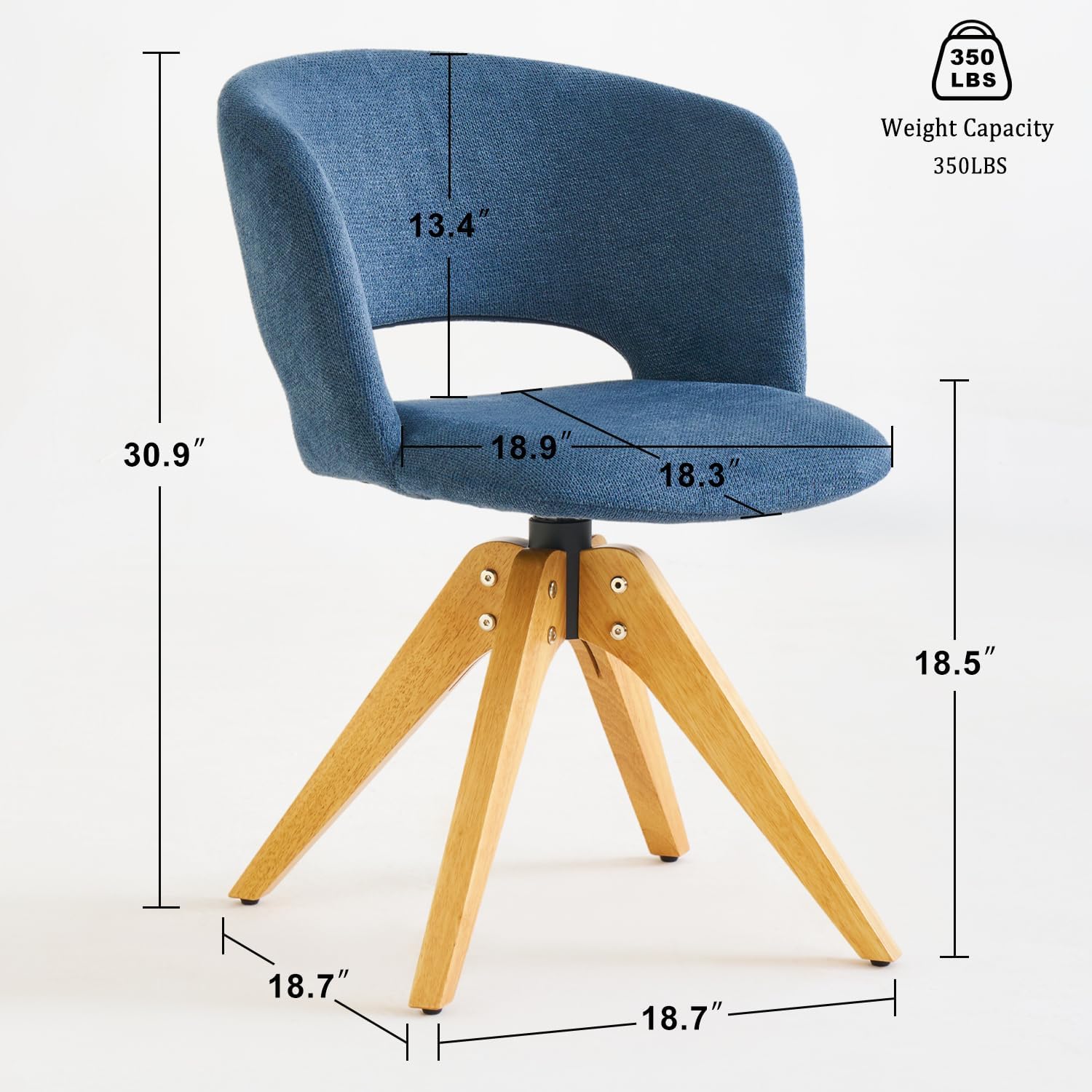 Silla giratoria moderna de mediados de siglo con patas de madera maciza, silla...