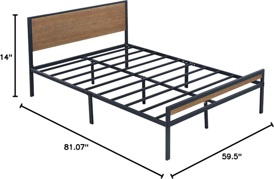 Olee Sleep Cama de plataforma de metal de 14 pulgadas con cabecero y estribo de...