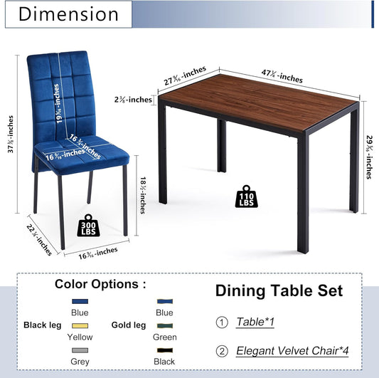 Juego de mesa de comedor de 5 piezas para 4,4 sillas de cocina con cojín de