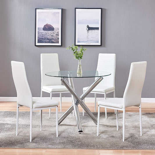 Mesa de comedor con sillas, mesa de comedor de cristal templado moderna y