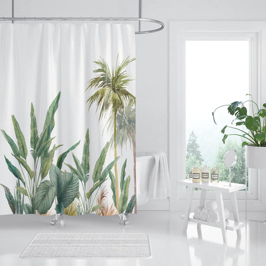 Cortina de ducha con diseño de plantas tropicales, juego de cortinas de ducha...