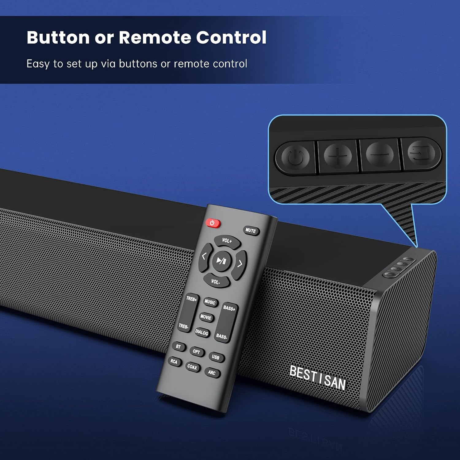 Barra de sonido, BESTISAN Barra de sonido de 50 vatios con HDMI, óptica,...