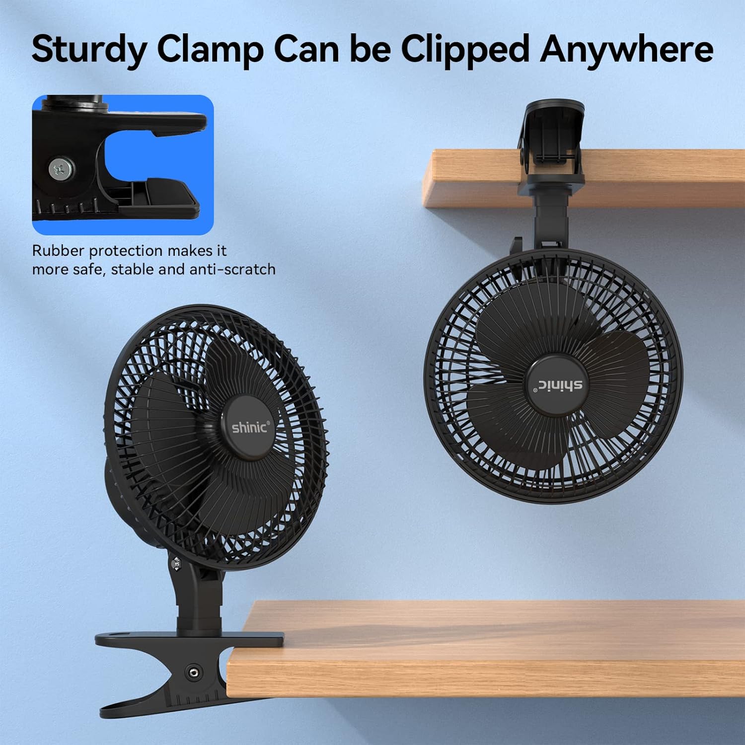 shinic Ventilador de clip de 6 pulgadas con abrazadera fuerte, potente flujo de...